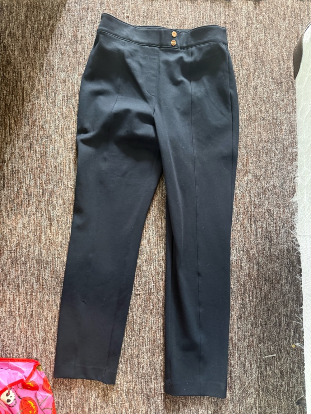 SPANX Black High-Waist Pants with Gold Accent Buttons
